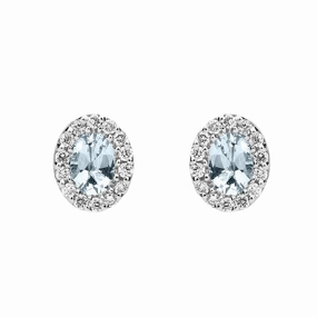 18ct White Gold 0.32ct Aquamarine Diamond Oval Cut Stud Earrings