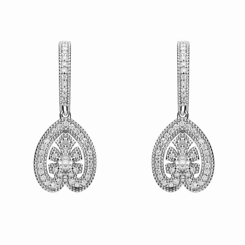18ct White Gold  0.33ct Diamond Style & Fashion Leaf Drop Earrings D