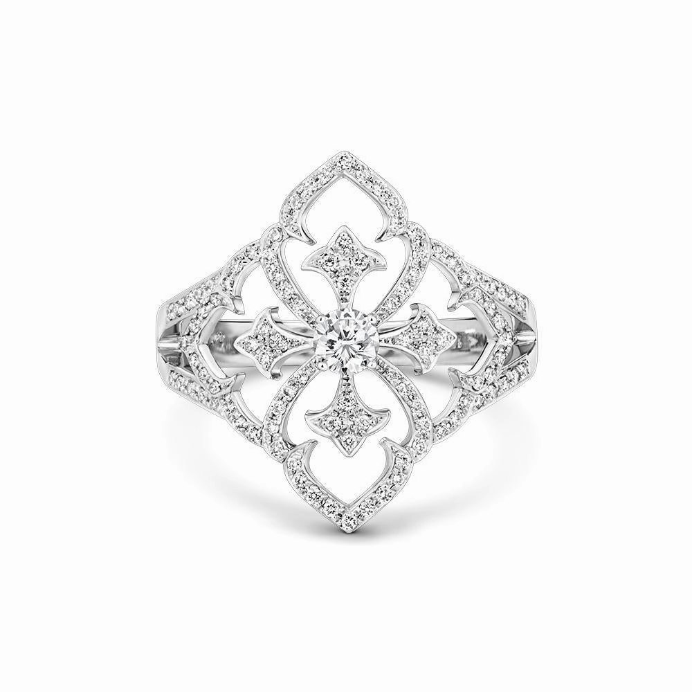 18ct White Gold 0.34ct Diamond Baroque Style Ring
