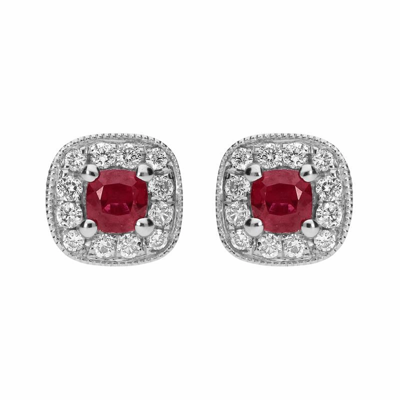 18ct White Gold 0.37ct Ruby and Diamond Cushion Stud Earrings
