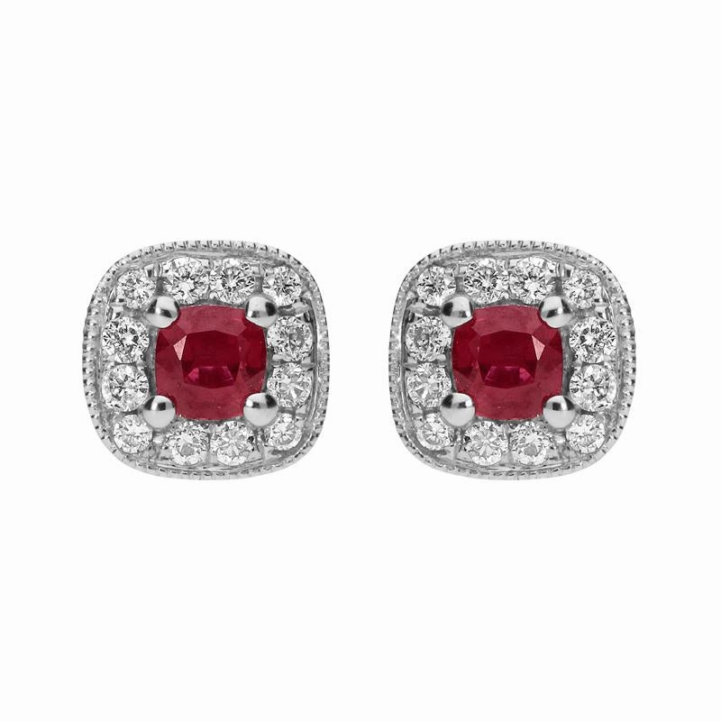 18ct White Gold 0.37ct Ruby and Diamond Cushion Stud Earrings