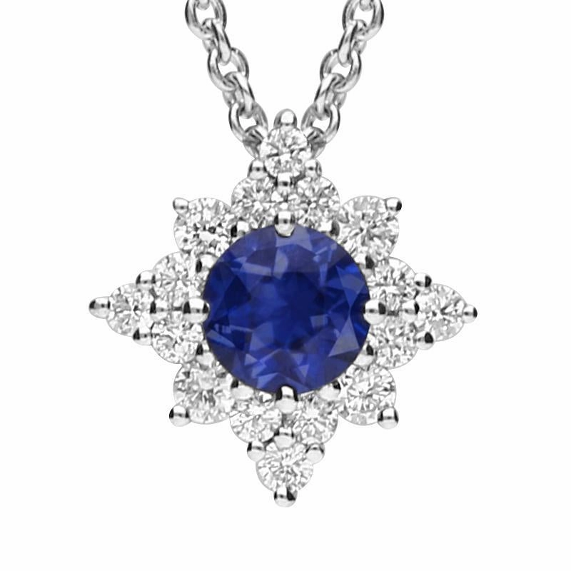 18ct White Gold 0.38ct Sapphire 0.13ct Diamond Star Cluster Necklace D