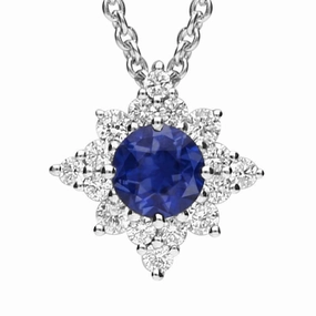 18ct White Gold 0.38ct Sapphire 0.13ct Diamond Star Cluster Necklace D