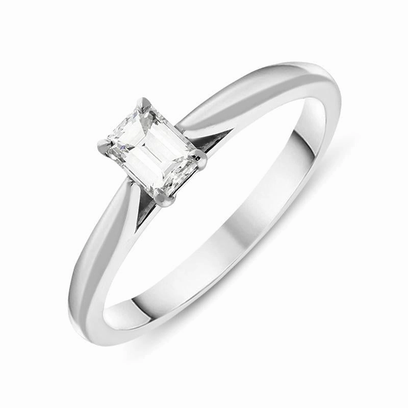 18ct White Gold 0.40ct Diamond Emerald Cut Solitaire Ring D