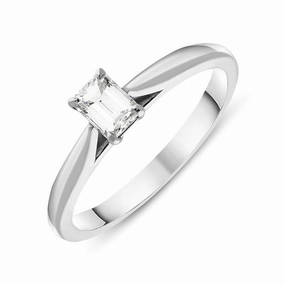 18ct White Gold 0.40ct Diamond Emerald Cut Solitaire Ring D
