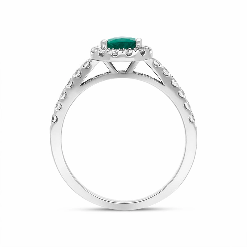 18ct White Gold 0.40ct Emerald Diamond Pear Cut Cluster Halo Ring