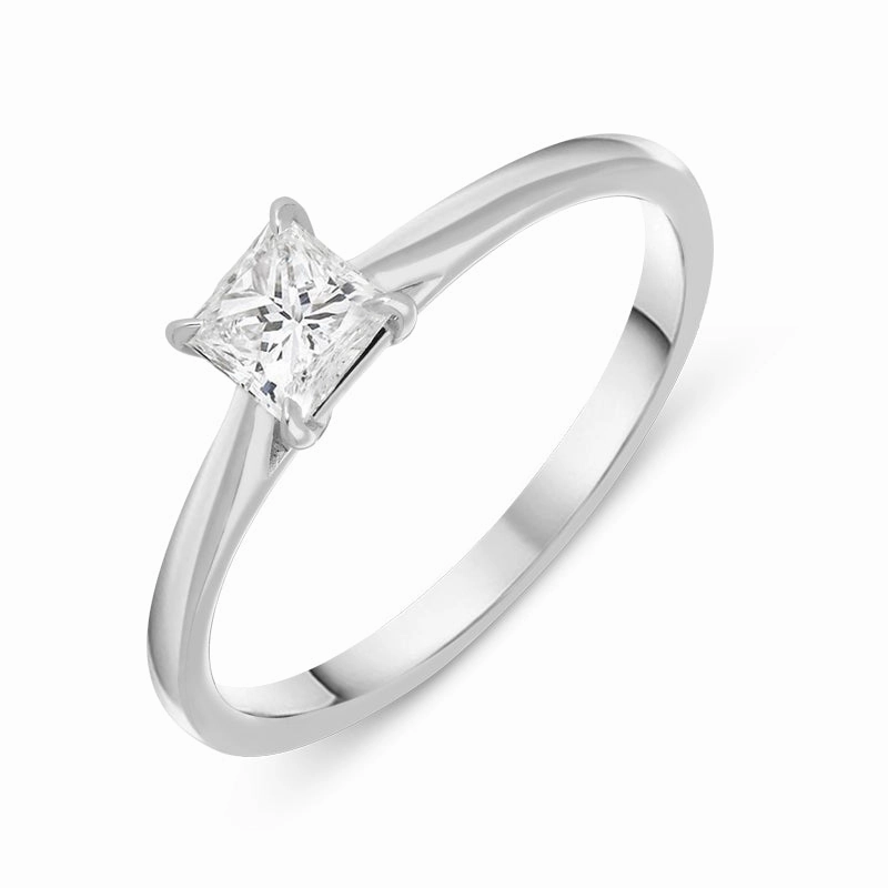 18ct White Gold 0.41ct Diamond Princess Cut Solitaire Engagement Ring