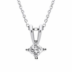 18ct White Gold 0.41ct Diamond Princess Cut Solitaire Necklace