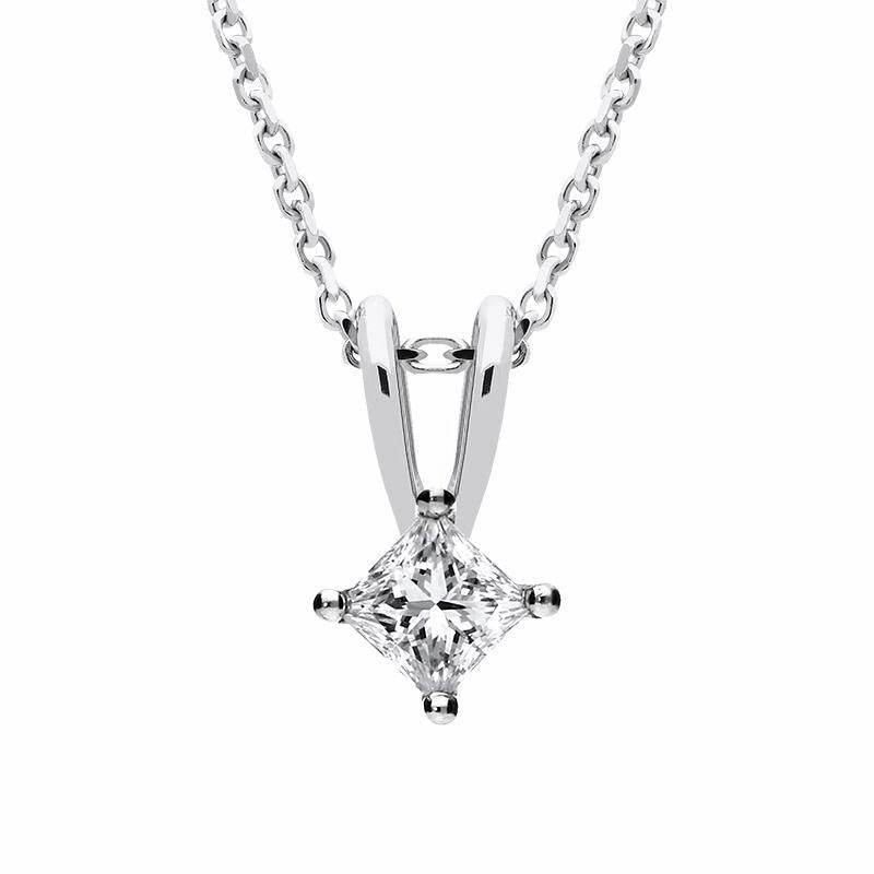 18ct White Gold 0.41ct Diamond Princess Cut Solitaire Necklace