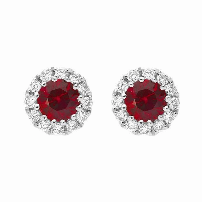 18ct White Gold 0.41ct Ruby Diamond Halo Stud Earrings