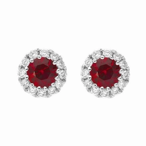 18ct White Gold 0.41ct Ruby Diamond Halo Stud Earrings