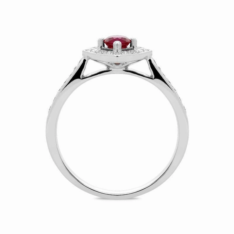 18ct White Gold 0.41ct Ruby Diamond Round Cut Cluster Ring