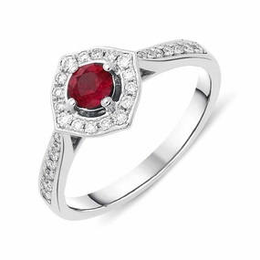 18ct White Gold 0.41ct Ruby Diamond Round Cut Cluster Ring