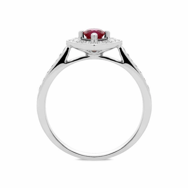 18ct White Gold 0.41ct Ruby Diamond Round Cut Cluster Ring