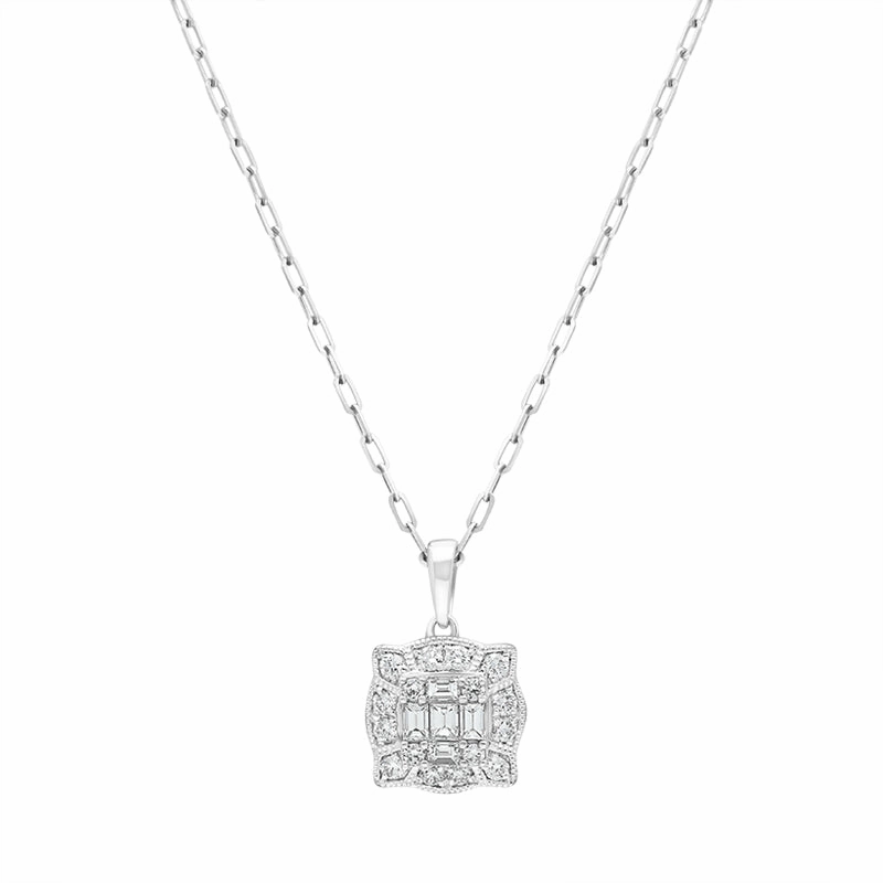 18ct White Gold 0.42ct Diamond Baguette Cut Cluster Pendant