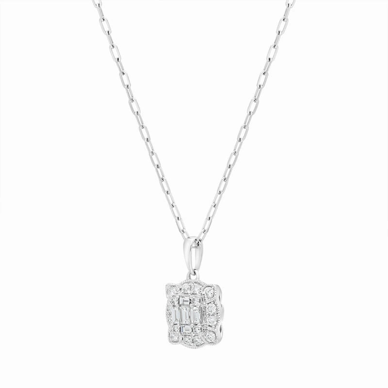 18ct White Gold 0.42ct Diamond Baguette Cut Cluster Pendant