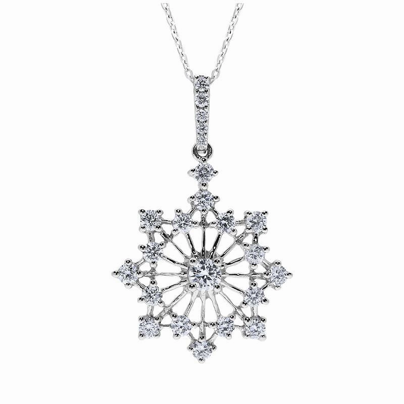 18ct White Gold 0.43ct Diamond Snowflake Necklace