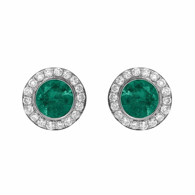 18ct White Gold 0.43ct Emerald Diamond Round Stud Earrings