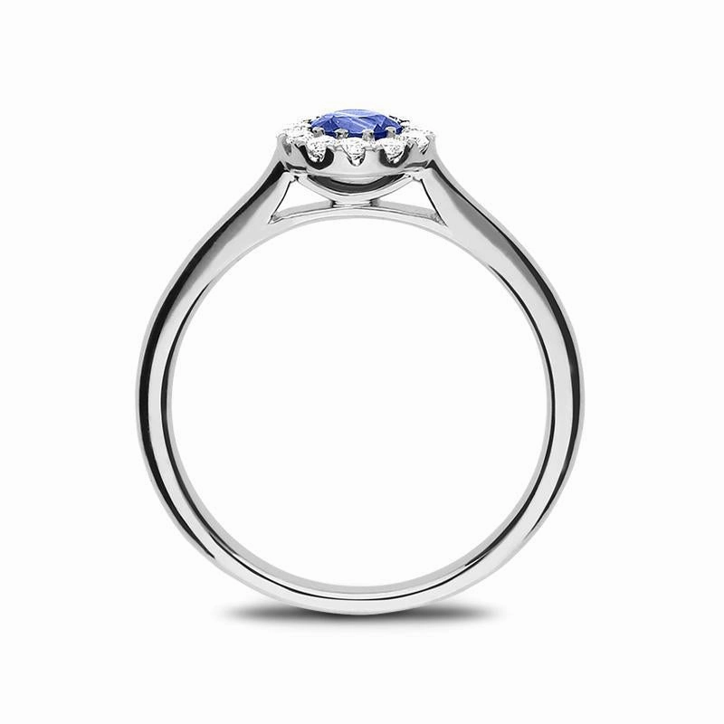 18ct White Gold 0.43ct Sapphire and Diamond Halo Ring