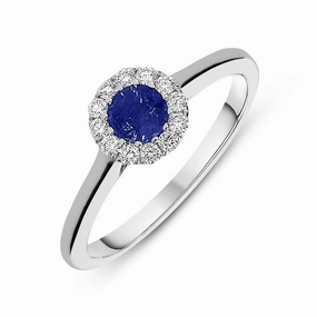 18ct White Gold 0.43ct Sapphire and Diamond Halo Ring
