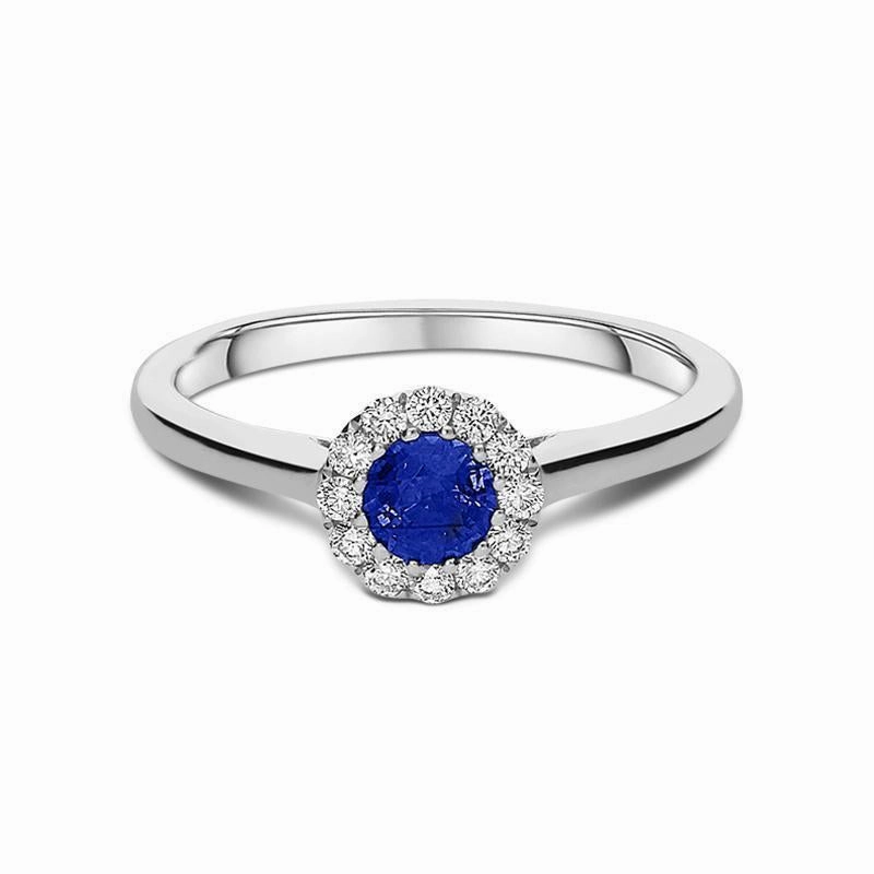 18ct White Gold 0.43ct Sapphire and Diamond Halo Ring