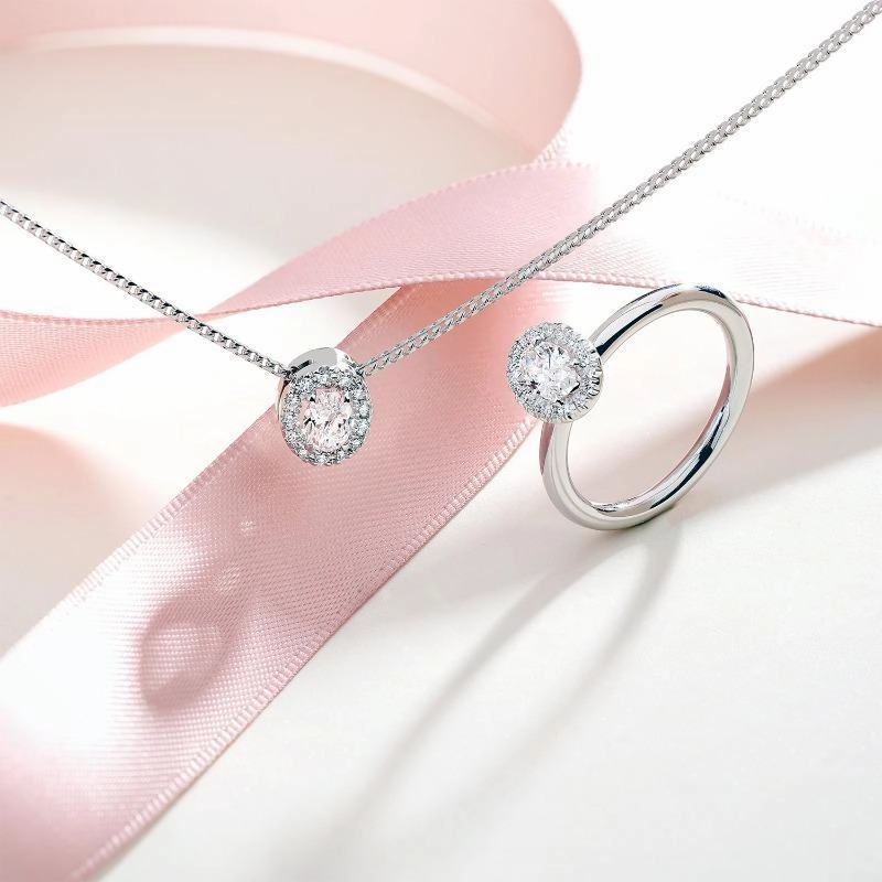 18ct White Gold 0.44ct Diamond Pave Oval Necklace