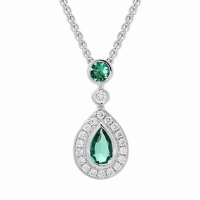 18ct White Gold 0.44ct Emerald Diamond Pear Drop Necklace