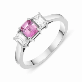 18ct White Gold 0.45ct Pink Sapphire 0.55ct Diamond Trilogy Ring