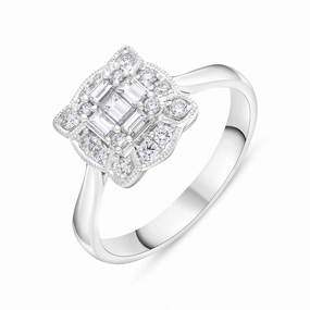 18ct White Gold 0.46ct Diamond Mixed Cut Vintage Style Cluster Ring
