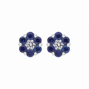 18ct White Gold 0.46ct Sapphire Diamond Floral Cluster Earrings