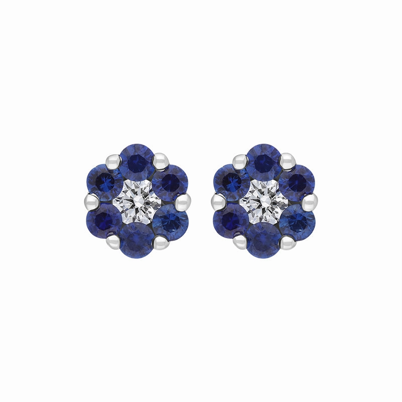 18ct White Gold 0.46ct Sapphire Diamond Floral Cluster Earrings