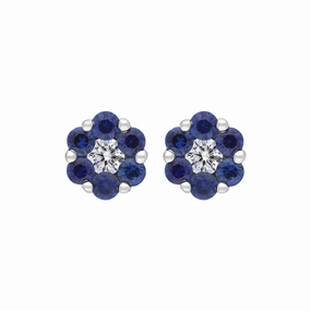 18ct White Gold 0.46ct Sapphire Diamond Floral Cluster Earrings