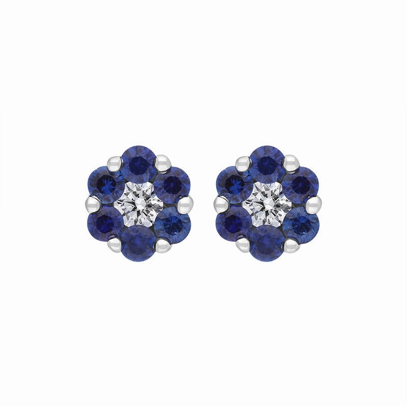 18ct White Gold 0.46ct Sapphire Diamond Floral Cluster Earrings