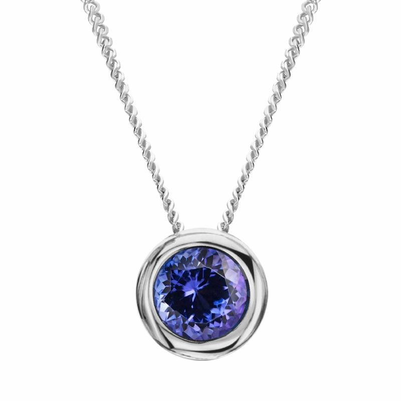 18ct White Gold 0.46ct Tanzanite Round Necklace