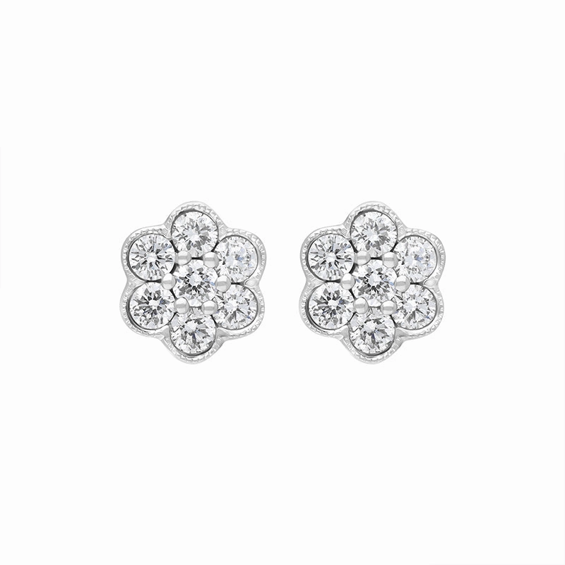 18ct White Gold 0.47ct Diamond Flower Cluster Stud Earrings