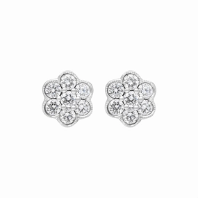 18ct White Gold 0.47ct Diamond Flower Cluster Stud Earrings
