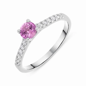 18ct White Gold 0.47ct Pink Sapphire Diamond Round Ring D