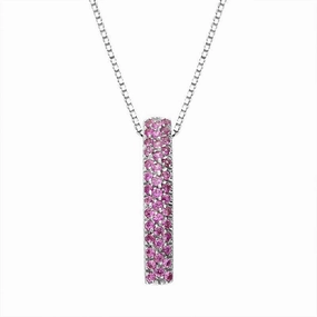 18ct White Gold 0.47ct Pink Sapphire Pave Curved Bar Necklace