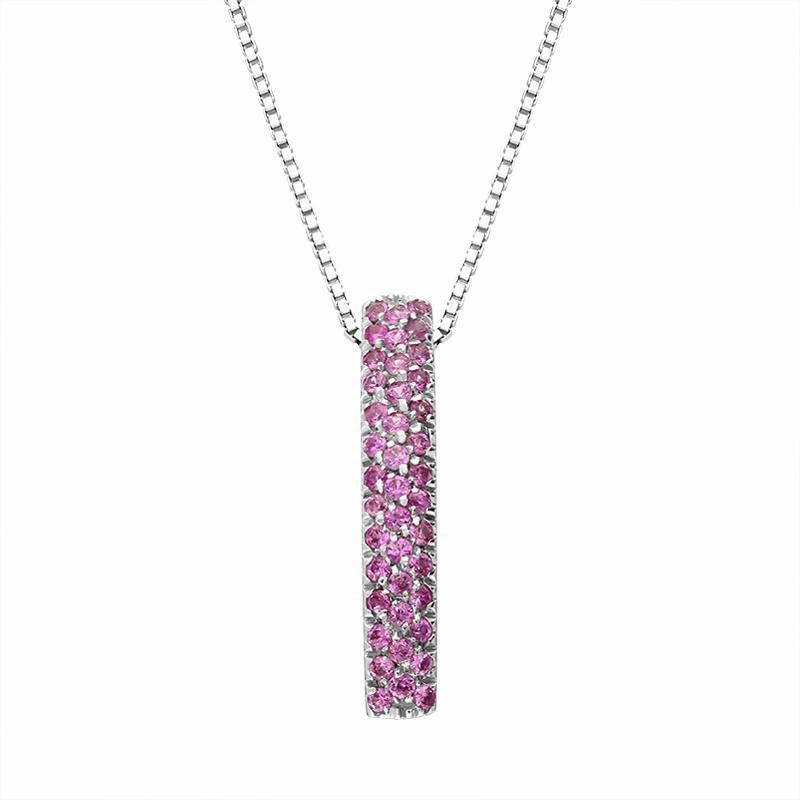18ct White Gold 0.47ct Pink Sapphire Pave Curved Bar Necklace