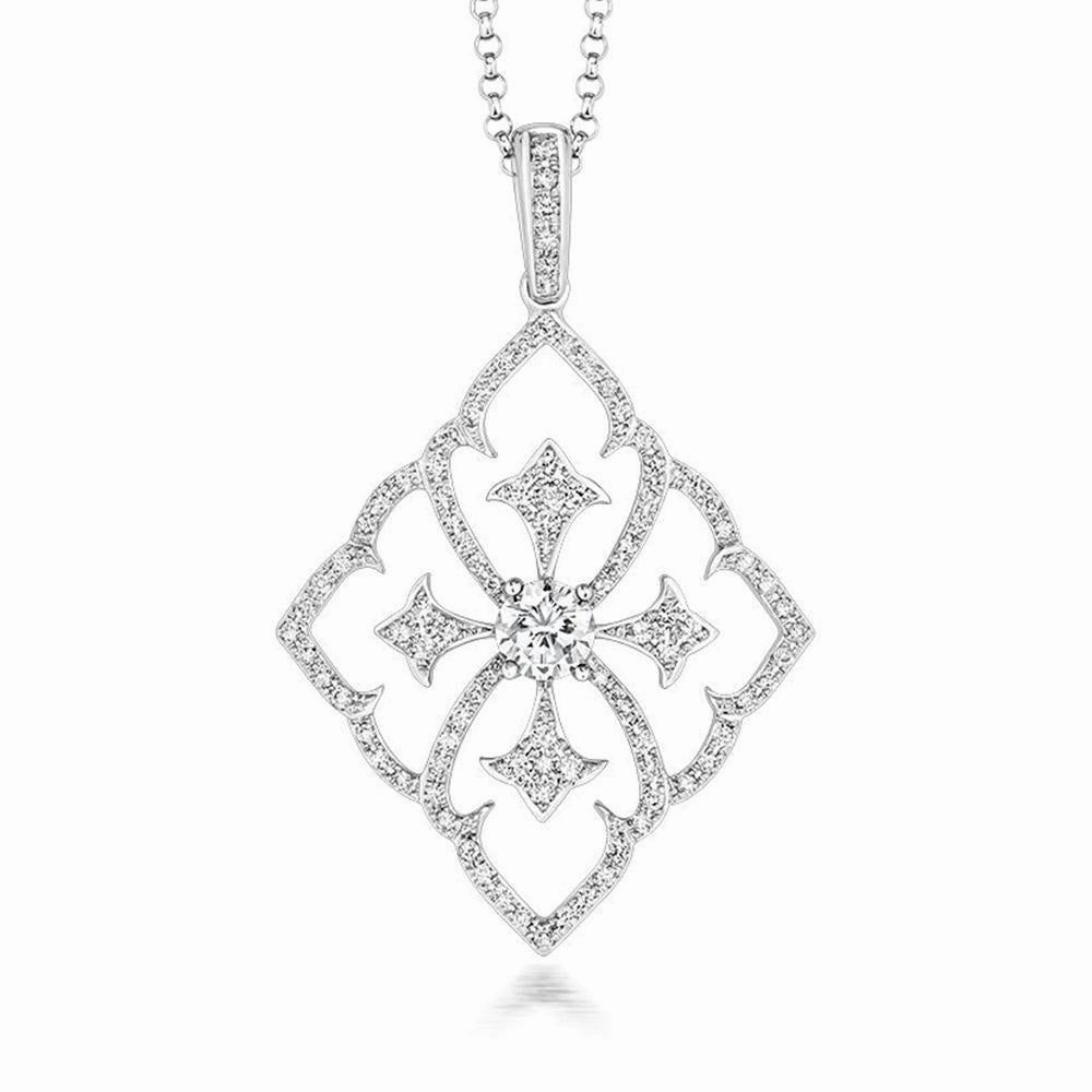 18ct White Gold 0.48ct Diamond Baroque Style Necklace