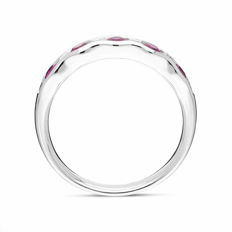 18ct White Gold 0.48ct Ruby Diamond Half Eternity Wave Ring