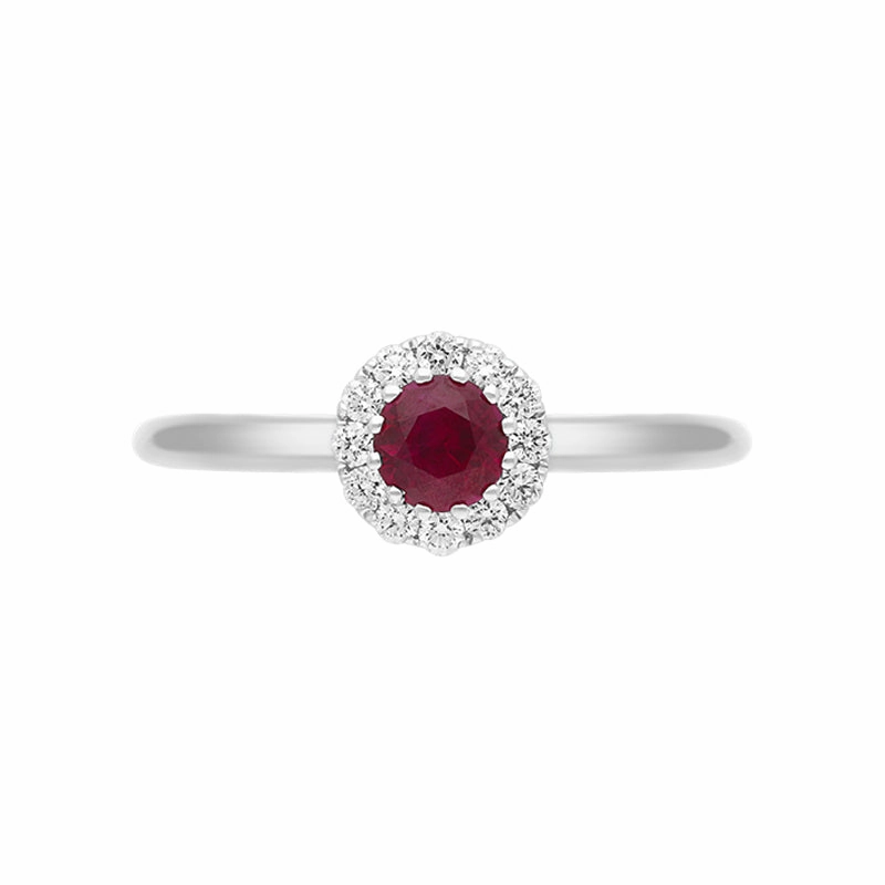 18ct White Gold 0.48ct Ruby Diamond Halo Ring
