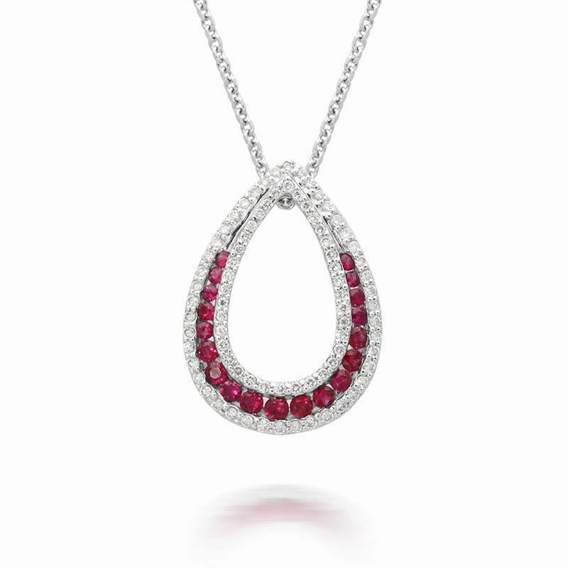 18ct White Gold 0.48ct Ruby Diamond Open Teardrop Necklace