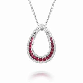 18ct White Gold 0.48ct Ruby Diamond Open Teardrop Necklace