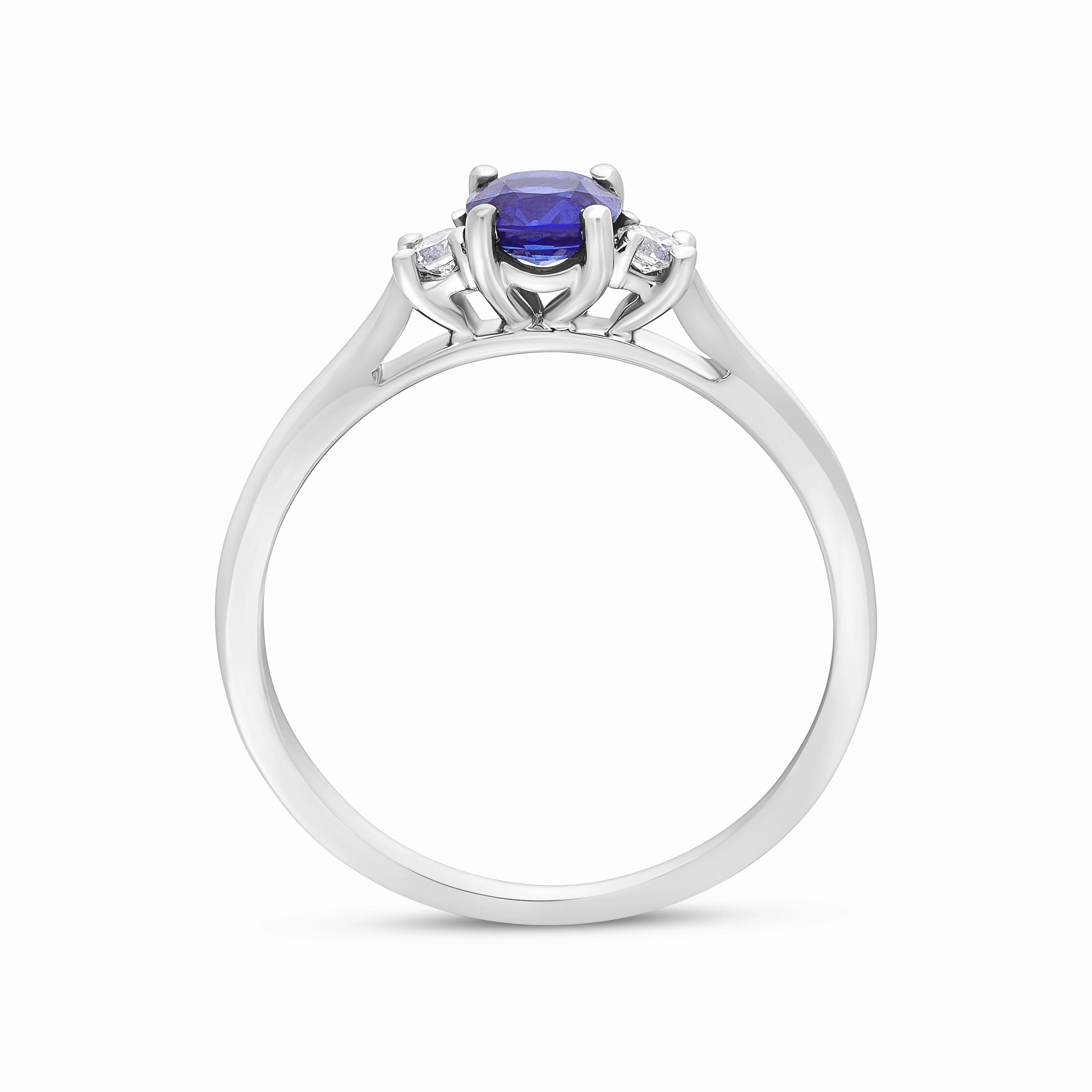 18ct White Gold 0.48ct Sapphire 0.07ct Diamond Cushion Cut Ring