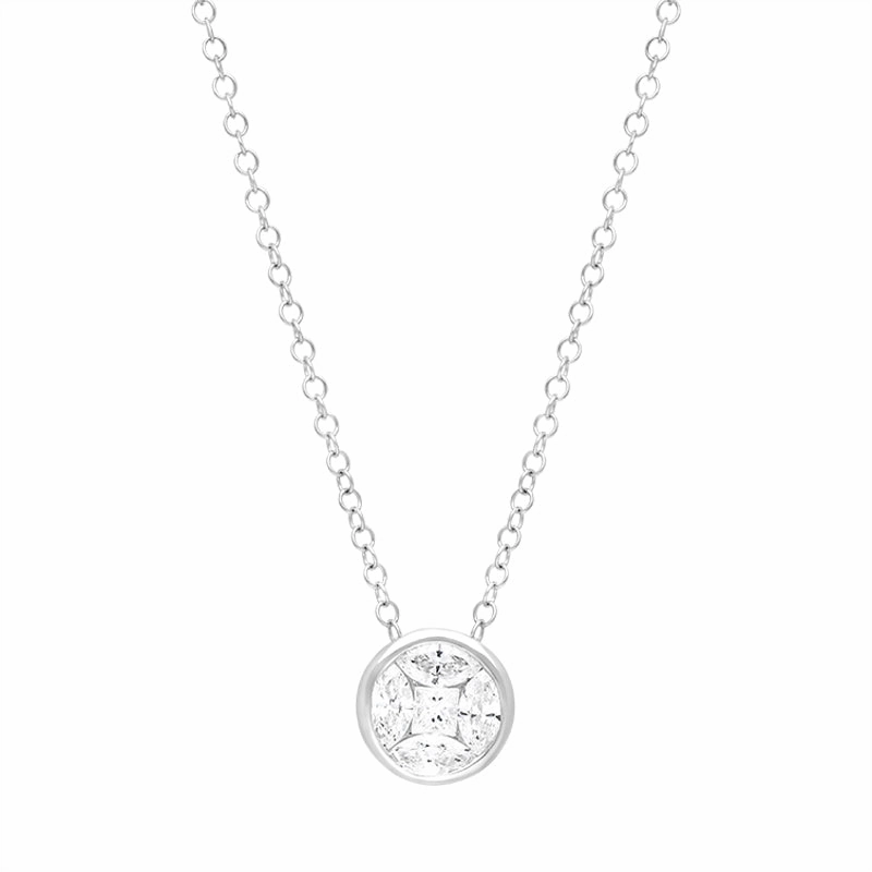 18ct White Gold 0.49ct Diamond Marquise Princess Cut Round Cluster Pendant