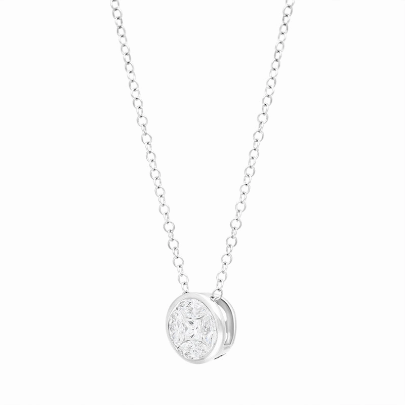 18ct White Gold 0.49ct Diamond Marquise Princess Cut Round Cluster Pendant