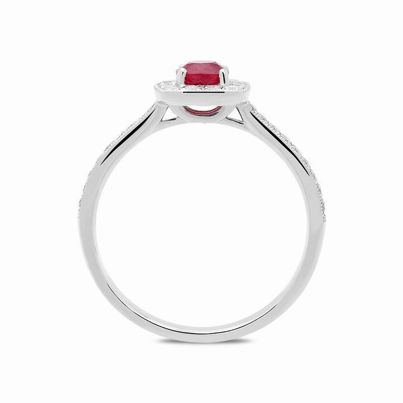 18ct White Gold 0.49ct Ruby Diamond Cushion Ring