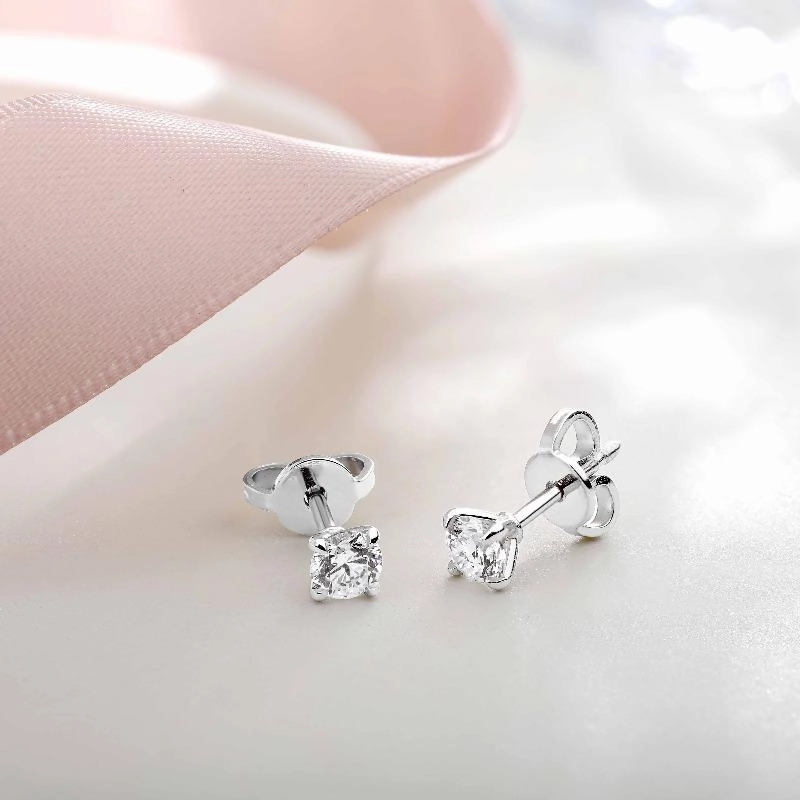 18ct White Gold 0.50ct Diamond Claw Set Solitaire Stud Earrings