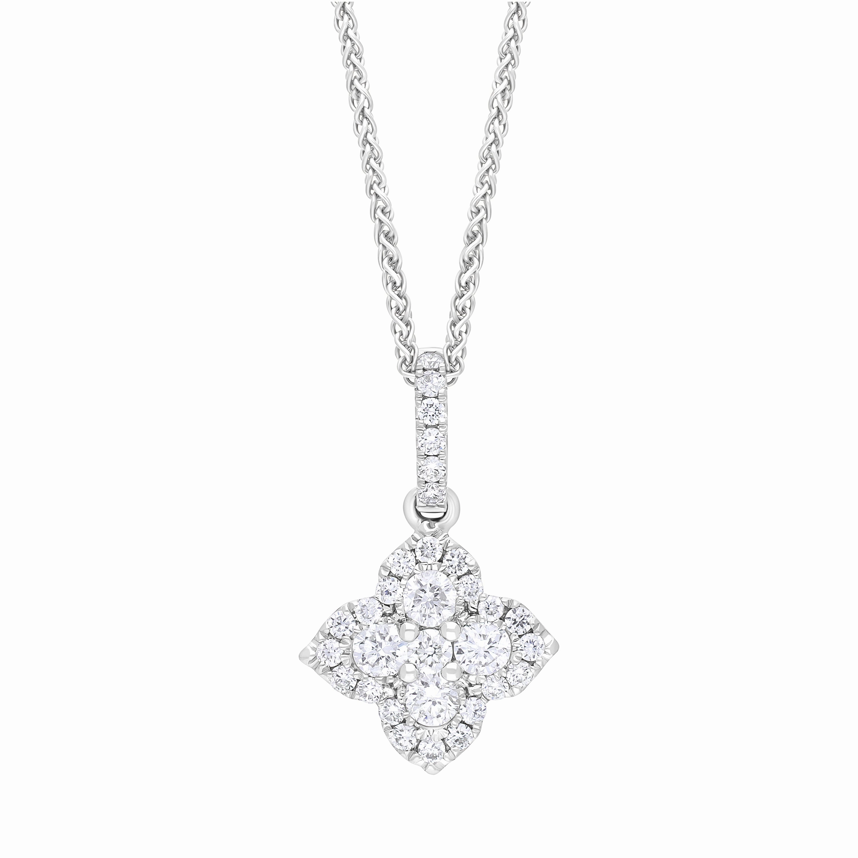 18ct White Gold 0.50ct Diamond Clover Cluster Necklace